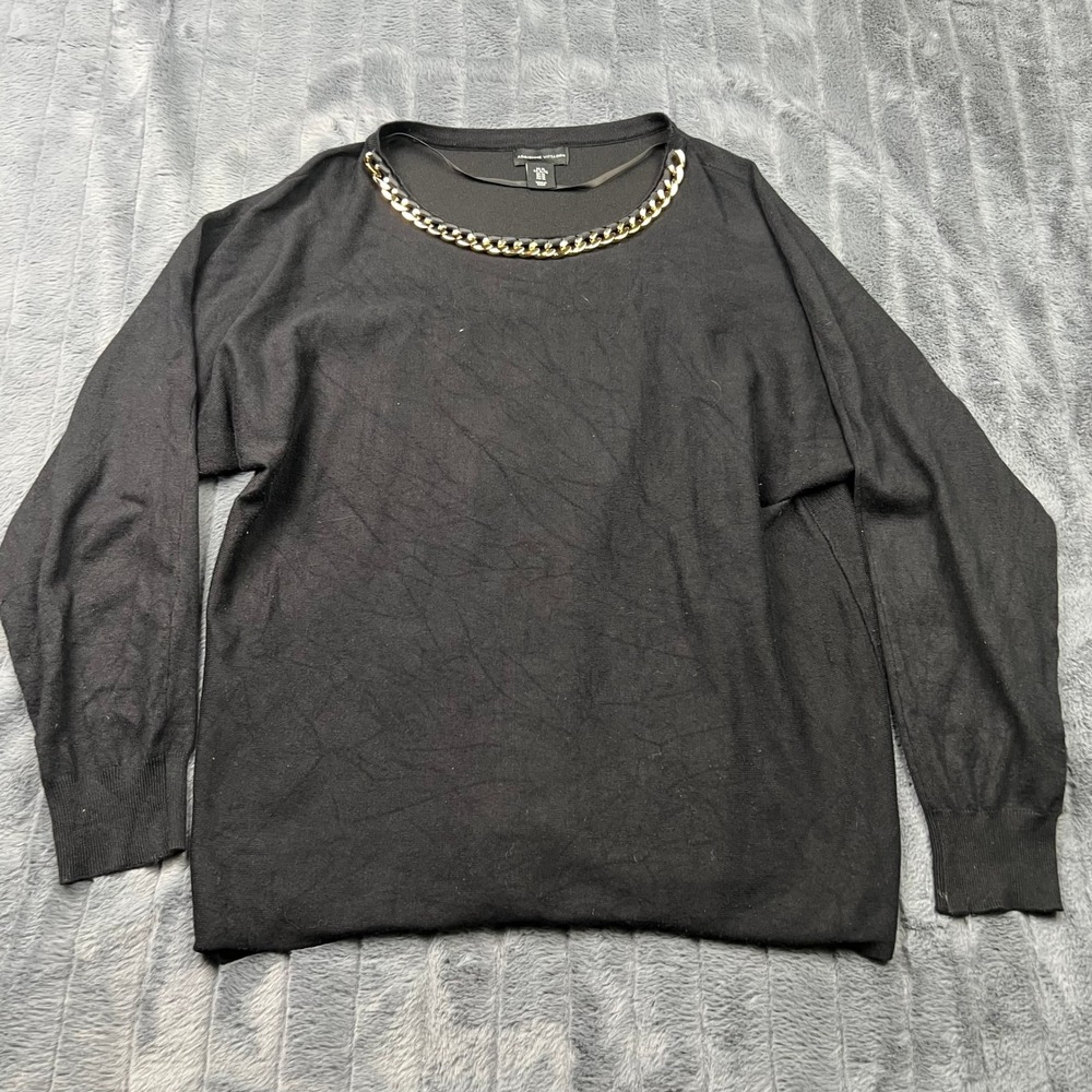 Adrienne Vittadini Womens XL Black Chain Neck Knit Sweater Long Sleeve Pullover